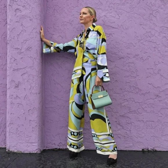 ZARA 2 Piece Printed Shirt XS And Wide Leg Pants M - Picture 1 of 5